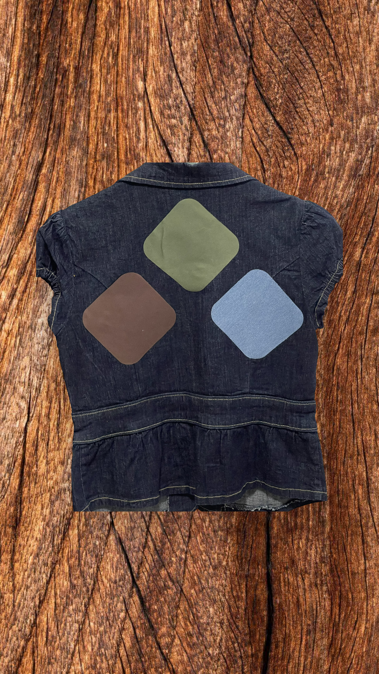 DENIM DEEP V-NECK PATCHWORK VEST