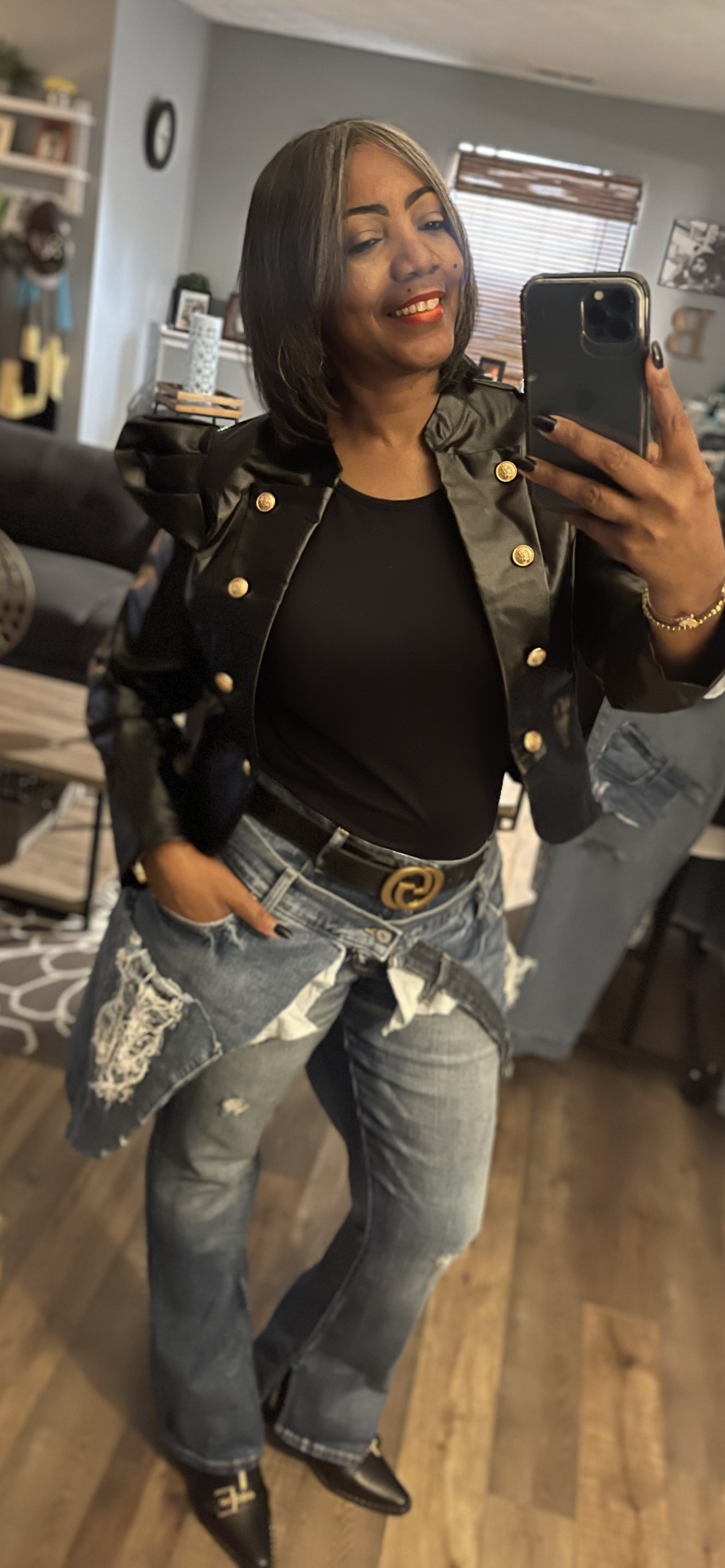 DISTRESSED DENIM STACKER