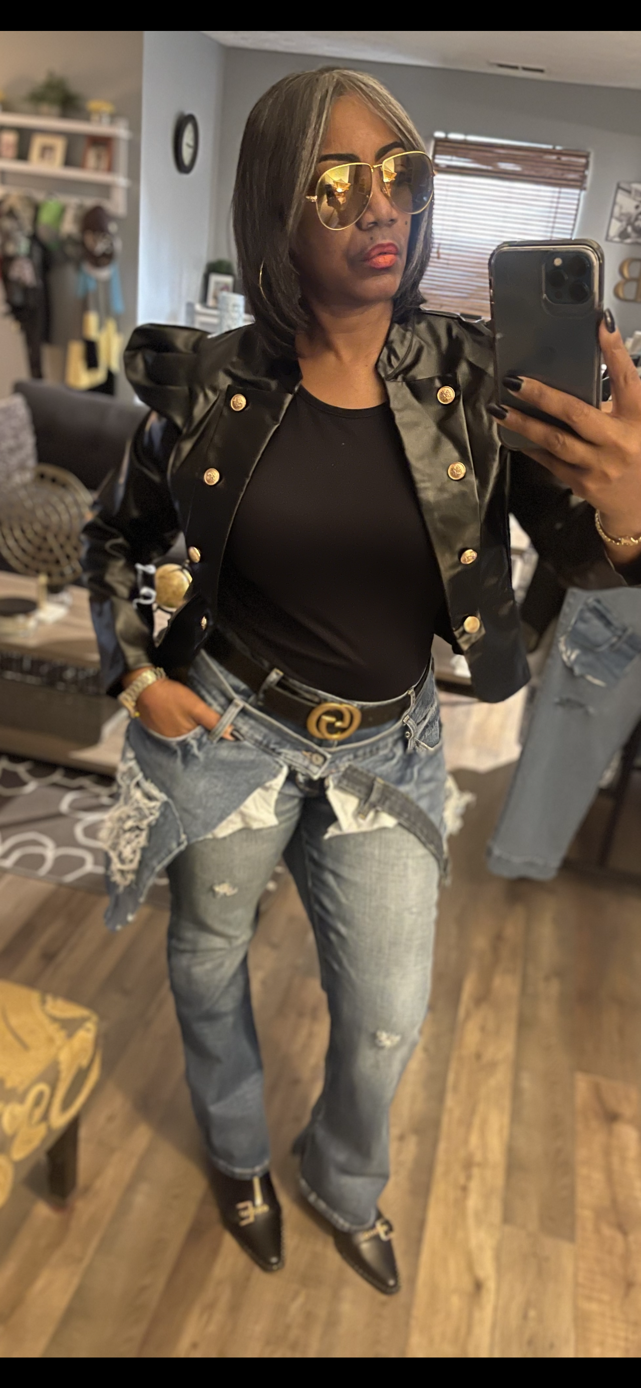 DISTRESSED DENIM STACKER