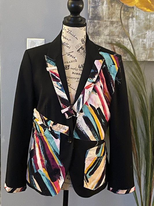BLACK MULTICOLORED STRIPE BLAZER