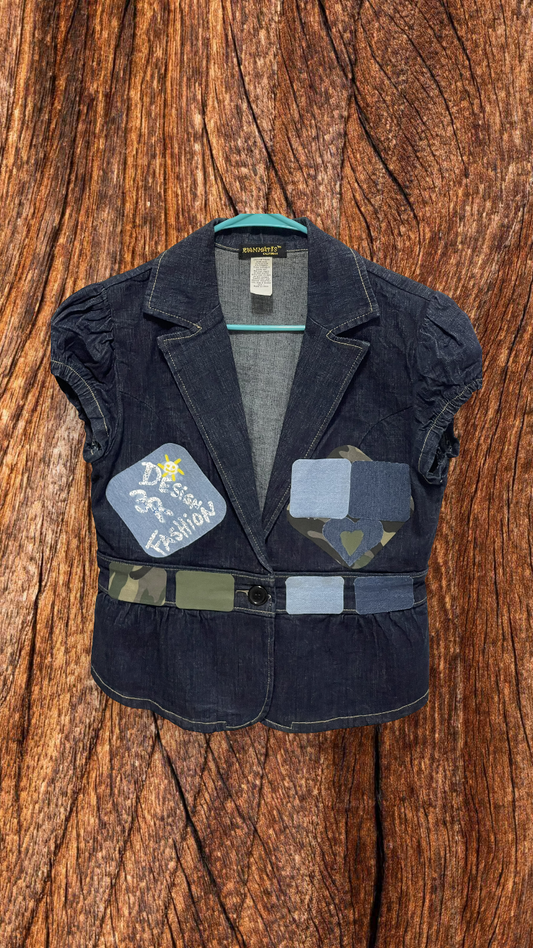 DENIM DEEP V-NECK PATCHWORK VEST