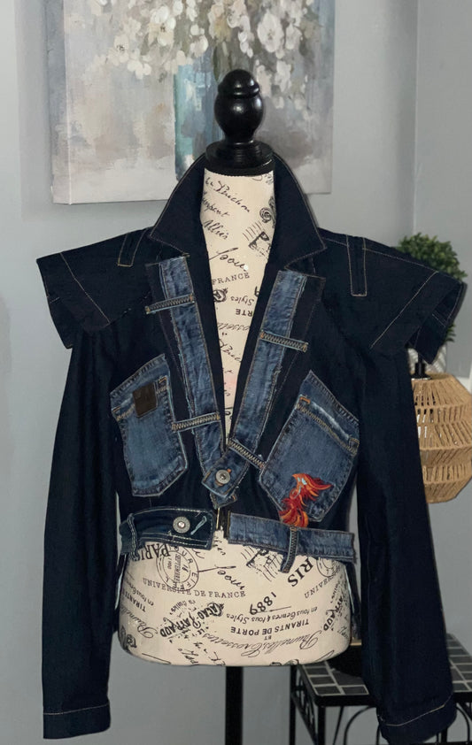 DENIM CROPPED PATCH BLAZER